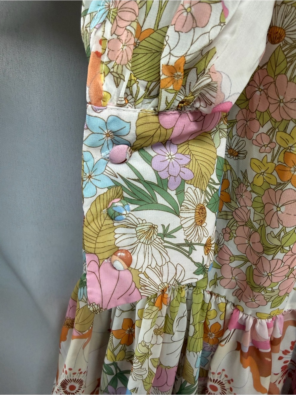 Pink Ripple Boho Tunic Dress Colorful Floral Pastel Patchwork Buttondown Medium - Picture 7 of 9